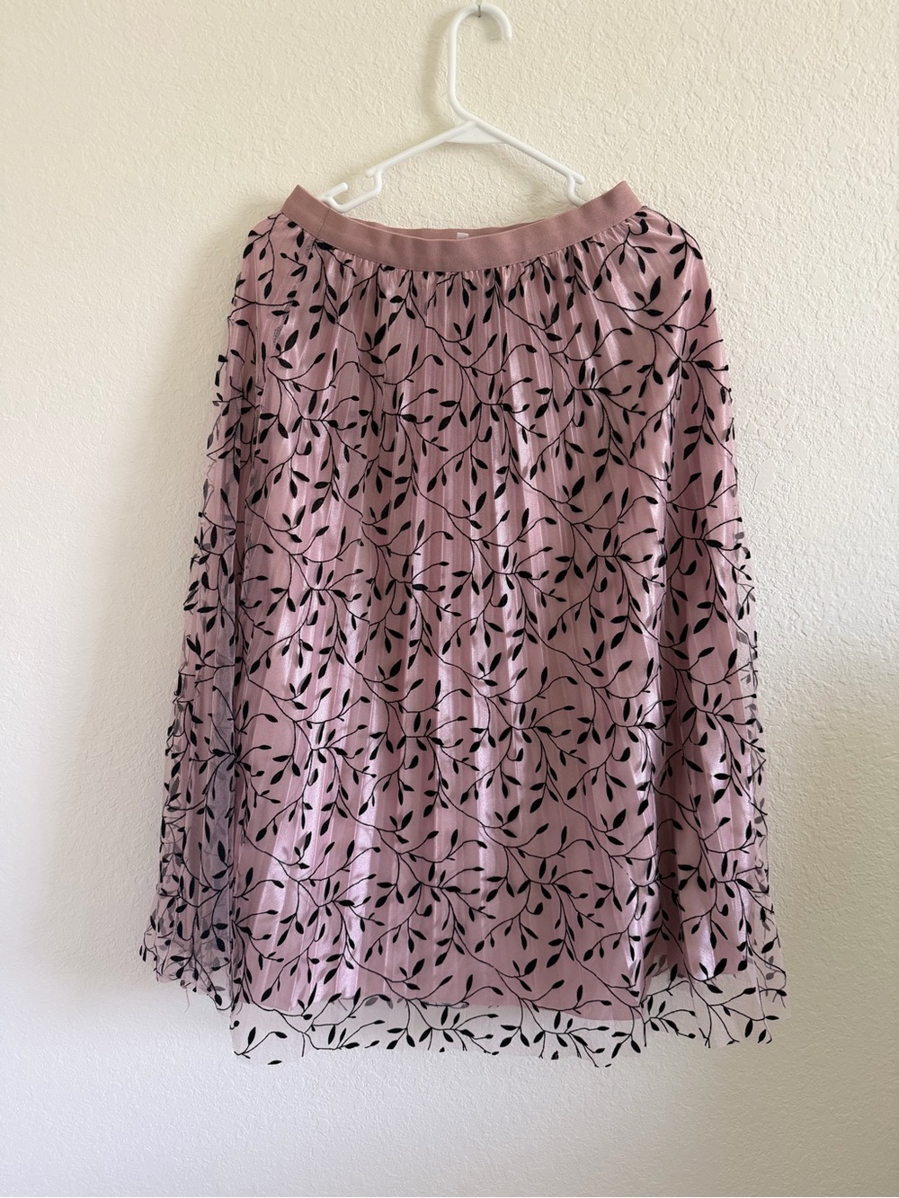 Pink Floral Overlay Midi Skirt